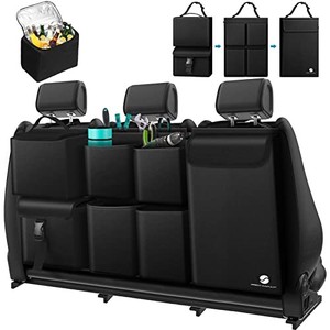 lot 30670 image: Hanging Car Trunk Organizer with Cooler, Large Pockets, Zippers Detachable Seat Back Waterproof Car Storage Trunk Organizer for Jeeps, SUVs, Black