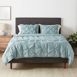 lot 30671 image: Amazon Basics All-Season Down-Alternative 3 Piece Comforter Bedding Set, FullQueen, Spa Blue, Pinch Pleat With Piped Edges
