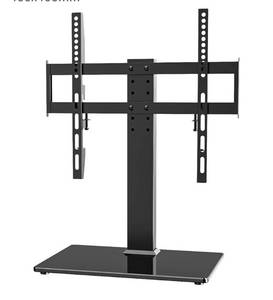 lot 30675 image: Universal TV Stand - Table Top TV Stand for 27-60 inch LCD LED TVs - 6 Level Height Adjustable TV Base Stand with Tempered Glass Base & Wire Management, VESA 400x400mm