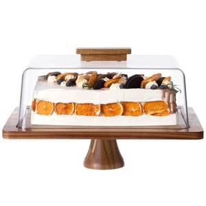 lot 30676 image: HBlife Cake Stand with Lid Multifunctional Cake Stand with Acrylic Dome Rectangular Acacia Wood 2-in-1 Cake Plate Display Stand with Cover for Baking Gifts, Birthday Kitchen Parties, Weddings