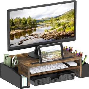 lot 30685 image: Simple Houseware Desk Monitor Stand Riser with Adjustable Organizer Tray, Rustic Brown