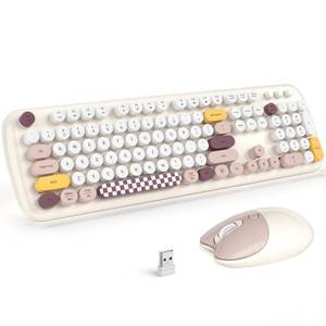 lot 30688 image: Atelus Wireless Keyboard and Mouse, 2.4Ghz USB Retro Full Size Typewriter Keyboard and Cute Cat Shape Design Mouse Combo for Mac, Windows 7810, Laptop, Desktop, PC, Computer