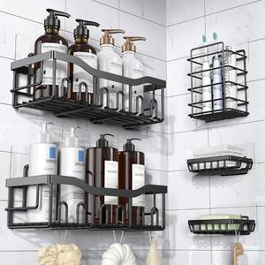 lot 30689 image: EUDELE Adhesive Shower Caddy, 5 Pack Rustproof Stainless Steel Bath Organizers With Large Capacity, No Drilling Shelves for Bathroom Storage & Home Decor