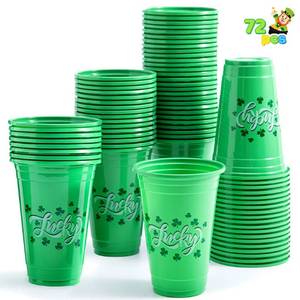 lot 30701 image: JOYIN 72 Pcs St.Patrick��s Day 16 oz Cups, Green Disposable Plastic Lucky Clover Cups for Saint Patrick Party Supplies Set, Irish Lucky Day Party Decoration