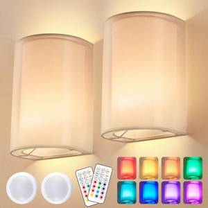 lot 30707 image: XIEYOR Battery Operated Wall Sconces Set of Two, Wall Decor for Bedroom, Dimmable LED Lights, 16 RGB Colors, Remote-Controlled Wall Lamps for Stylish Bedroom, Living Room, and Hallway Decor.