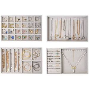 lot 30719 image: ProCase Set of 4 Stackable Jewelry Organizer Trays for Drawers Mothers Day Gift, Jewelry Drawer Inserts Container Display Case Storage for Earring Necklace Rings Bracelet with Dividers -Grey