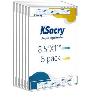lot 30722 image: KSacry 6 Pcs Acrylic Sign Holder 8.5 x 11, Vertical Wall Mount Sign Holders with 3M Adhesive, Clear Plastic Frames Paper Display Sign Holders for Office, Home, Store, Restaurant - No Drilling