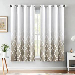 lot 30729 image: Metro Parlor Ombre Full Blackout Curtains 63 Inches Length 2 Panels for Living Room Bedroom Tan White Moroccan Printed Grommet Top Room Darkening Window Treatments Drapes