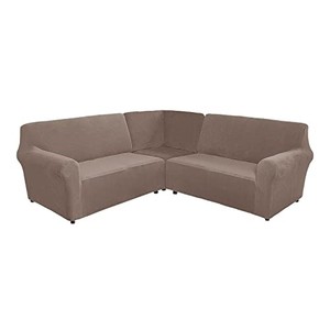 lot 30731 image: MIFXIN Sectional Corner Sofa Covers 5 Seat L-Shaped Sectional Couch Slipcovers 3 Piece Velvet Stretch Soft Washable Furniture Sofa Protector for 5-Seater Corner Sofas (Taupe)