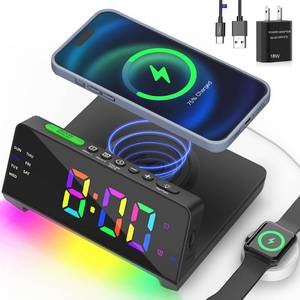 lot 30734 image: Alarm Clock Charging Station,Dual USB-C Ports,Dual Alarm,Night Light,Full Dimmable Display,Calendar,Snooze,Alarm Clock with Wireless Charging,Loud Alarm Clock Bedrooms for Heavy Sleepers,Teens Gifts