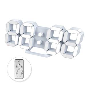 lot 30738 image: Led Digital Alarm, 3D Wall Clock Desk Auto Dimming 1224 Hour Date Temperature Home Decor Remote Control Silent Snooze USB Nightlight Bedroom Living Room Kitchen Office 9.7inch Cool White