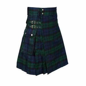 lot 30741 image: Tartan Utility Kilts for Men Tartan Kilt with Straps and Large Cargo Pockets(Green,S)