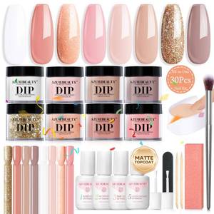 lot 30747 image: AZUREBEAUTY 30Pcs Dip Powder Nail Kit Starter with Nail Sticks, Nude Skin Tones Neutral Pink 8 Colors Dipping Liquid Set Added Matte Top Coat for Nail Art Manicure Salon DIY Home