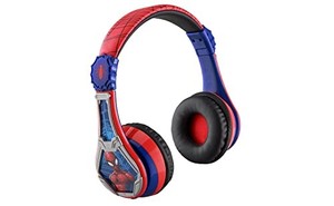 lot 30759 image: eKids Spiderman Wireless Bluetooth Portable Headphones with Microphone, Volume Reduced to Protect Hearing Rechargeable Battery, Adjustable Kids Headband for School Home or Travel