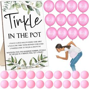 lot 30760 image: Tatuo 71 Baby Shower Game Sign Wooden Baby Shower Sign Tinkle in the Pot Game Sign Gender Reveal Party Favors 20 Table Tennis Pink Balls 50 Pink Balloon Baby Latex Balloon for Baby Shower Game