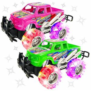 lot 30764 image: ArtCreativity Pink and Green Light Up Monster Truck Set for Boys and Girls, Set Includes 2, 6 Inch Monster Trucks with Beautiful Flashing LED Tires, Push n Go Toy Cars, Best Gift for Kids, for Ages 3
