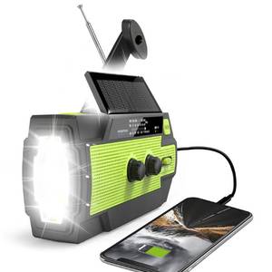 lot 30765 image: Emergency Crank Weather Radio, 4000mAh Solar Hand Crank Portable AMFMNOAA, with 1W 3 Mode Flashlight & Motion Sensor Reading Lamp, Cell Phone Charger, SOS for Home and Emergency Green
