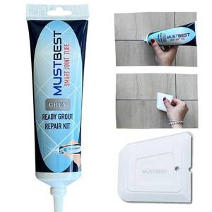 lot 30766 image: MUSTBEST Tile Grout Repair Kit (Grey, 13.4 oz-380 Gr), Four-Way Use, Repair, Renew, Repaint, Fill The Gaps, Fast Drying, Odorless, Waterproof And Pre-Mixed Grout Pen For Shower, Kitchen, Pool,Bathroom