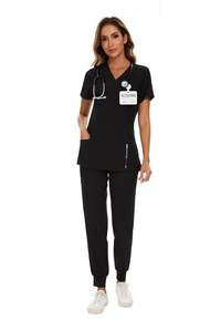 lot 30771 image: COZYFIT Scrubs for Women Set - Stretch V-Neck Scrub Top & Jogger Pant with 8 Pockets, Yoga Waistband, Anti Wrinkle, Slim Fit Women Scrubs. Medium