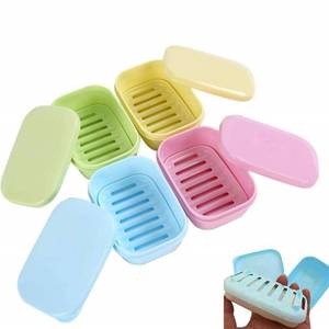 lot 30782 image: PUTING 4 Pack Plastic Bar Soap Holder, Portable Travel Soap Container with Removable Drainers, Leakproof Soap Box Soap Case Soap Dish with Cover for Bathroom Shower Home Outdoor Camping Travel