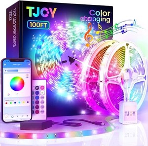 lot 30784 image: TJOY 100ft Bluetooth LED Strip Lights, Music Sync LED Lights Strip, RGB Color Changing LED Lights with Remote,Smart Phone APP Control, LED Lights for Bedroom,TV,Room DIY (APPRemote Mic)