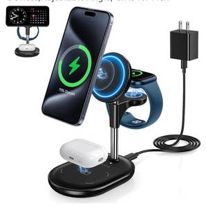 lot 30788 image: 3 in 1 Wireless Charging Station for Apple MagSafe Charger, 15W Fast Magnetic Mag-Safe Charger Stand for iPhone 15 14 13 12 Series Apple Watch AirPods Multiple Devices,Adjustable Angle, Gifts for Men