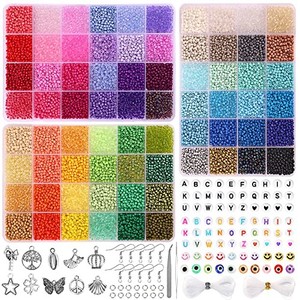 lot 30792 image: QUEFE 14400pcs 72 Colors, 3mm Glass Seed Beads for Bracelet Making Kit, Small Beads for Jewelry Making with Letter Beads for Crafts Gifts