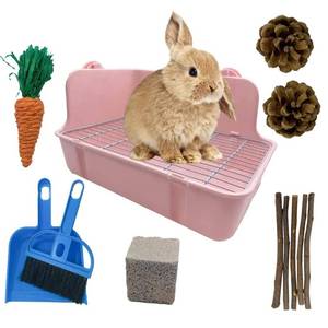 lot 30799 image: MUYG 11Pcs Rabbit Litter Box Toilet,Bunny Corner Litter Bedding Plastic Square Grate Guinea Pig Bunny Ferret Hamster Hedgehog, Potty Trainer Bedding Box for Guinea Pig Ferret Hamster Hedgehog (Pink)
