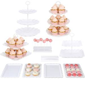 lot 30807 image: Pack of 10 NWK Cake Stand, Cupcake Stand, with 2X Large 2-Tier Cupcake Stands  2X Large 3-Tier Cupcake Stands  4 x Appetizer Trays 2 x Cake Pop Stands Perfect for Birthday Baby Shower Party