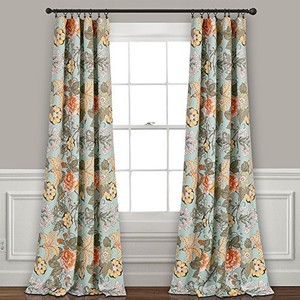 lot 30810 image: Lush Decor Sydney Light Filtering Window Curtain Panels, Pair, 52 W x 108 L, Blue & Green - Botanical Garden - Country Cottage Home Decor - Floral Curtains for Bedroom, Living Room, & Dining Room