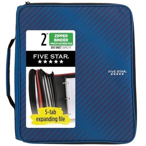 lot 30811 image: Five Star Zipper Binder, 2 Inch 3-Ring Binder for School, 6 Pocket Expanding File, 380 Sheet Capacity, Cobalt Blue (72534)