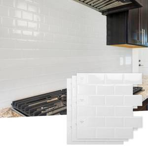 lot 30813 image: Art3d Kitchen Backsplash Tile Peel and Stick, 10-Sheet Self-Adhesive Vinyl Subway Hanging Decorative Tile for Kitchen Bathroom Back Splashes, 12x12 White