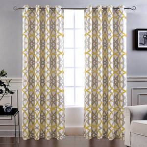 lot 30814 image: DriftAway Alexander Thermal Blackout Grommet Unlined Window Curtains Spiral Geo Trellis Pattern Set of 2 Panels Each Size 52 Inch by 84 Inch Golden Yellow and Gray