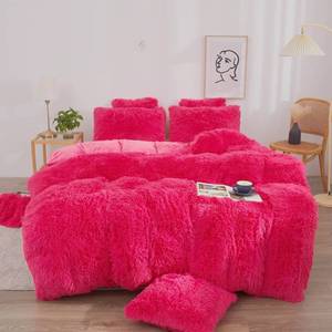 lot 30822 image: XeGe Plush Shaggy Duvet Cover Set, Luxury Ultra Soft Fluffy Faux Fur Bedding Sets 2 Pieces Velvet(1 Fuzzy Furry Comforter Cover  1 Faux Fur Pillow Case), Zipper Closure (Twin, Hot Pink)