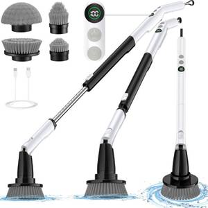 lot 30829 image: kHelfer Electric Turbo Scrubber, Kh8 Max 2024 New Shower Spin Scrubber with LED Display, Triple Speed & 4 Brush Head, 1.5H Bathroom Shower Cleaning Brush with Extension Arm for Bathtub Tile Floor