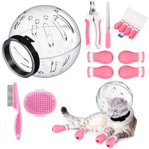 lot 30838 image: Cat Muzzle for Grooming Cat Adjustable Hood with Paw Covers Nail Clipper Trimmer Brush Tick Remover Tool Kitten Breathable Anti Bite Muzzles Silicone Anti Scratch Boots for Cats Bathing Shaving