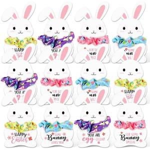 lot 30847 image: 12Pcs Easter Hair Scrunchies for Women Girls Ponytail Hair Ties with Bunny Cards Cute Hair Accessories Elastic Hair Bands Scrunchies for Thick Thin Hair Easter Basket Stuffers Gifts Easter Decor
