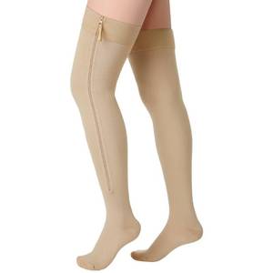 lot 30850 image: Thigh High Zipper Compression Socks 20-30 mmHg Zipper Compression Stockings Thigh High for Women Men Swelling Edema (Beige,X-Large)