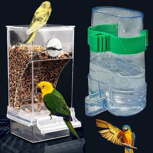 lot 30857 image: Kenond No Mess Bird Feeder Water Dispenser Set, Automatic Parrot Feeder Cage Accessories, Acrylic Parakeet Seed Food Feeder Drinker for Cage, Cockatiel Squirrel Finch Lovebirds Budgies Canary