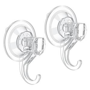 lot 30858 image: VISV Suction Cup Hooks, Small Clear Heavy Duty Vacuum Suction Hooks Shower Wall Suction Cup Hangers Removable Reusable Window Glass Door Suction Holder for Bathroom Kitchen Decor - 2 Pcs