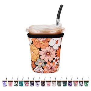 lot 30869 image: Cavllson reusable Insulated Neoprene Iced Coffee Beverage Sleeves Cold Drink Cup Holder for Starbucks Coffee, McCafe, Dunkin Donuts, Tim Hortons and More, Bohemian-1 Pack Small