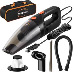 lot 30893 image: BY-POWER Car Vacuum Cleaner, Portable High Power Mini Handheld Vacuum Cleaner for Wet and Dry Cleaning, 12V DC, 16 Ft Cord with Bag, Auto Accessories Kit with 2 Filters for Car Interior