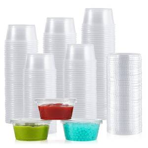 lot 30895 image: 200 Sets - 3.25 oz Plastic Portion Cups with Lids, 3.25 oz Plastic Sauce Cups - Jelly Shot Cups Shot Cups, Disposable Condiment Containers for Food Sample