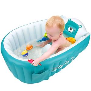 lot 30899 image: SHXKUAN Inflatable Bathing Tub for Toddler,Non Slip Safety Thick Cushion Central Seat,Portable Travel Seat Baths Baby Swimming Pool for 0-5 Year(Blue)