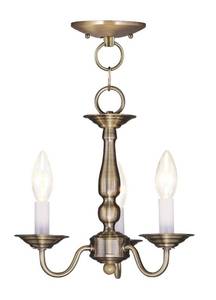 lot 30901 image: Livex Lighting 5009-01 Williamsburg 3-Light Convertible Hanging LanternCeiling Mount, Antique Brass