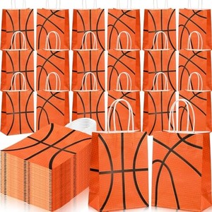 lot 30904 image: Geyoga 100 Pcs Basketball Party Gift Bags Basketball Snack Treat Bags with Handles Candy Bags Basketball Party Favor for Kids Birthday Decorations Party Supplies