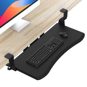 lot 30906 image: LETIANPAI Keyboard Tray Under Desk,Pull Out Keyboard & Mouse Tray with Heavy-Duty C Clamp Mount,27(32 Including Clamps) x11.8 in Slide Out Platform Computer Drawer,Suitable for Office (Wood 27 inch)