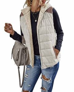 lot 30907 image: Womens Sherpa Fleece Zipper Up Reversible Vest Warm Color Block Hoodie Outwear with Pocket