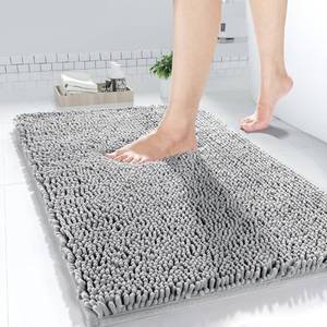 lot 30909 image: Yimobra Chenille Bathroom Rug, 24x17, Extra Soft Absorbent Bath Rugs, Non-Slip, Bath Mats for Bathroom Floor, Water Absorbent, Machine Washable, Plush Bathroom Mat for Tub and Shower, Grey