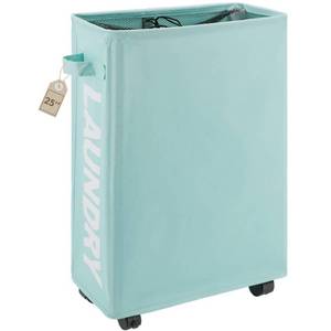 lot 30919 image: TOTANKI 25 Rolling Slim Laundry Basket on Wheels, Foldable Laundry Hamper with Handle, Collapsible Laundry Sorter and Organizer, Tall Storage Basket Bin (Light Blue)